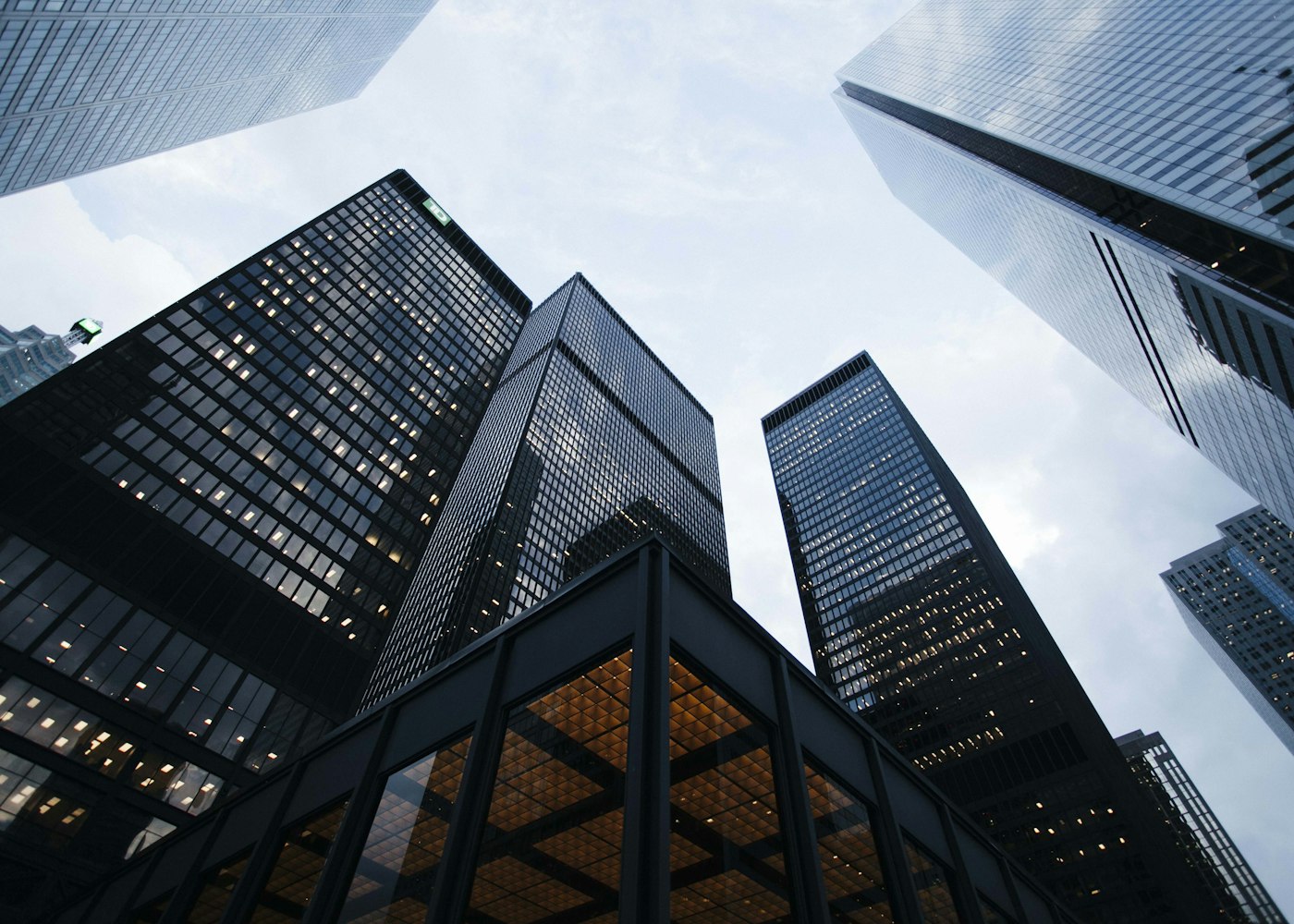 Corporate high-rise buildings seen from below