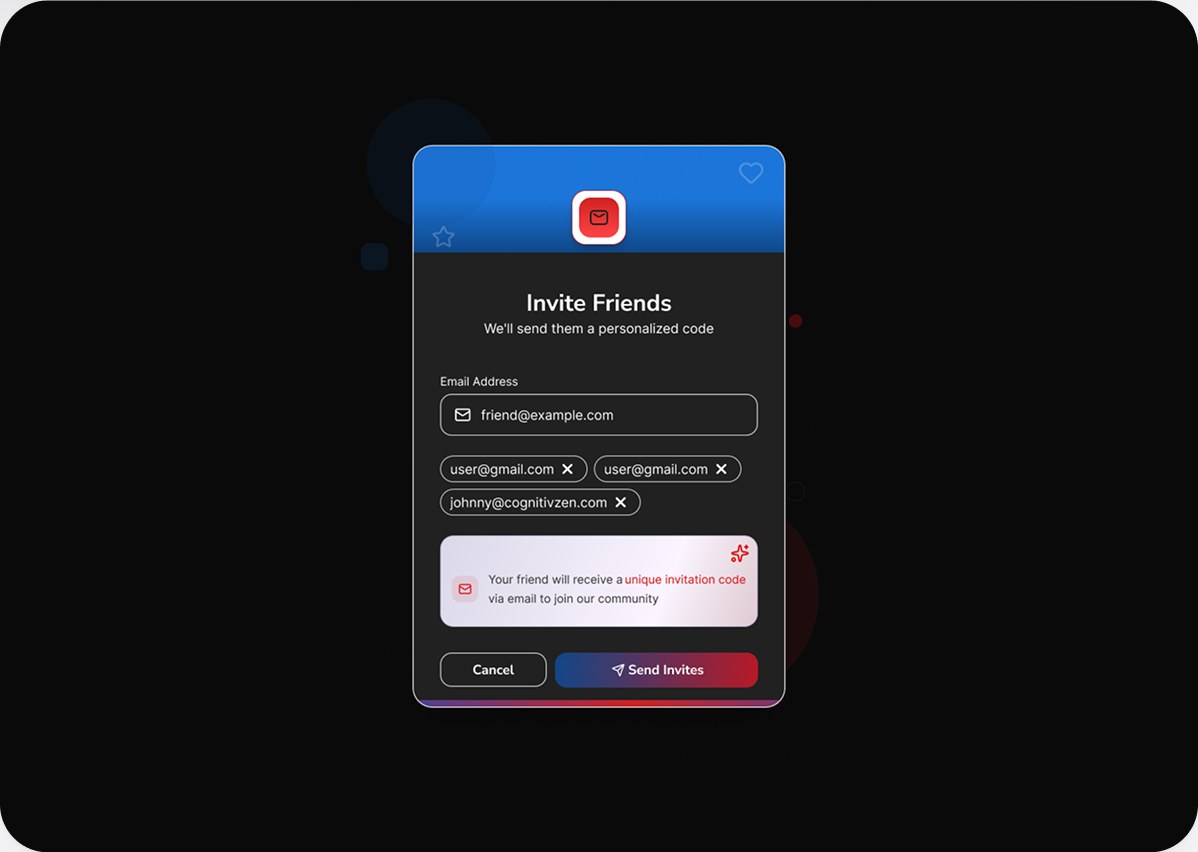 Demos invite-friends dialog in the dark theme