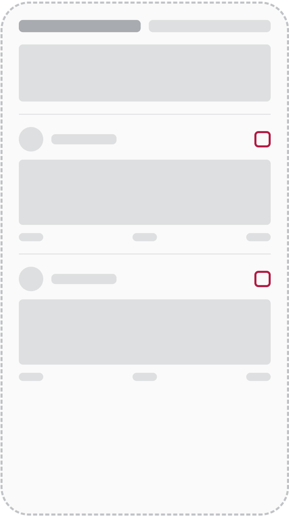 Low-fidelity wireframe: Home feed