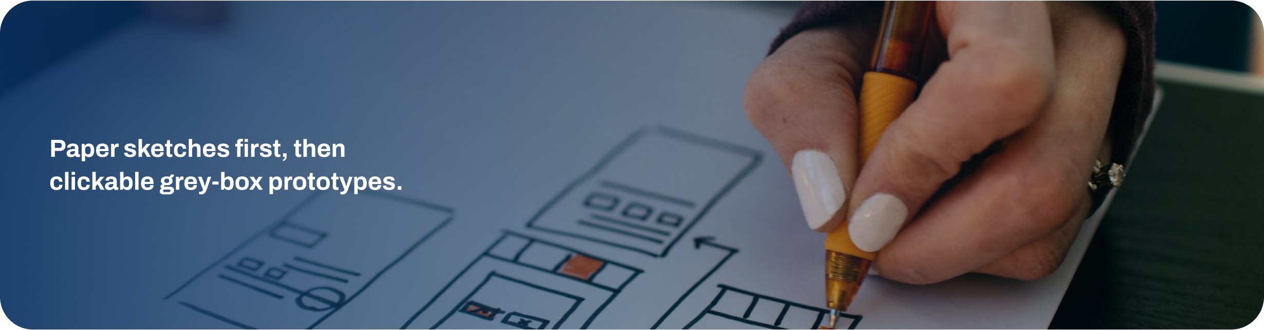 Hand sketching app wireframes on paper